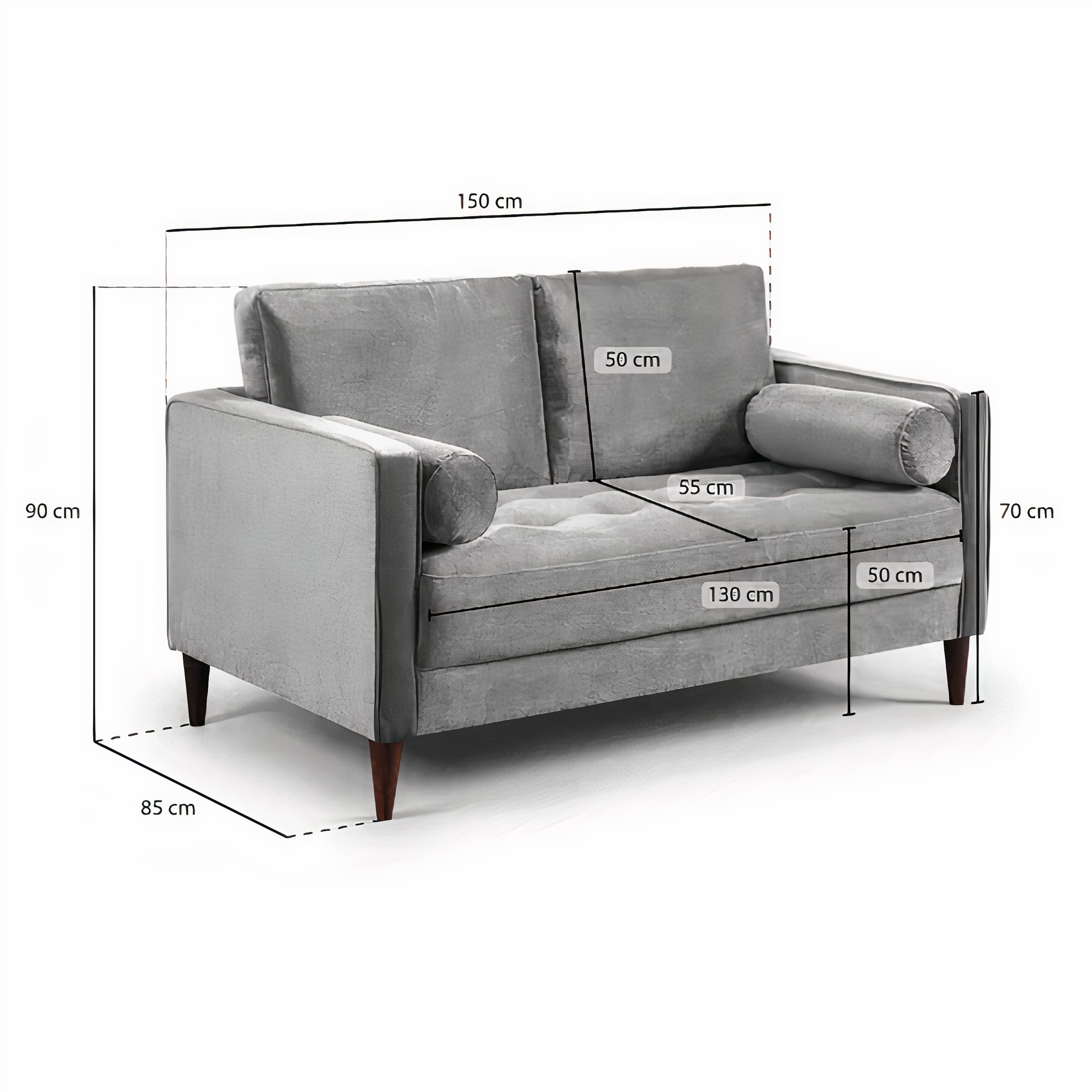 BELLE 2 SEATER IN PLUSH GREY DHF Furnishing