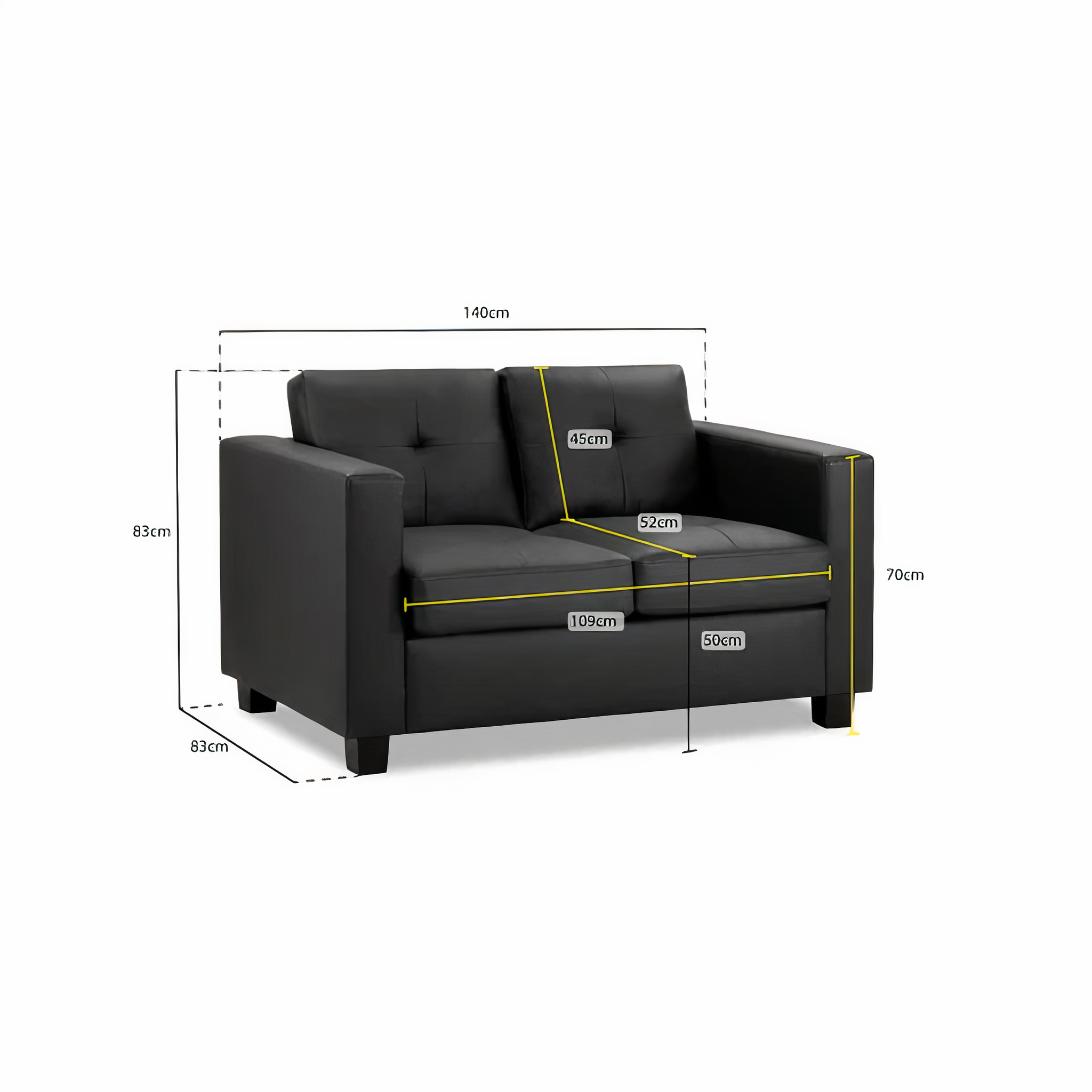 KEW 2 SEATER SOFA IN BLACK DHF Furnishing