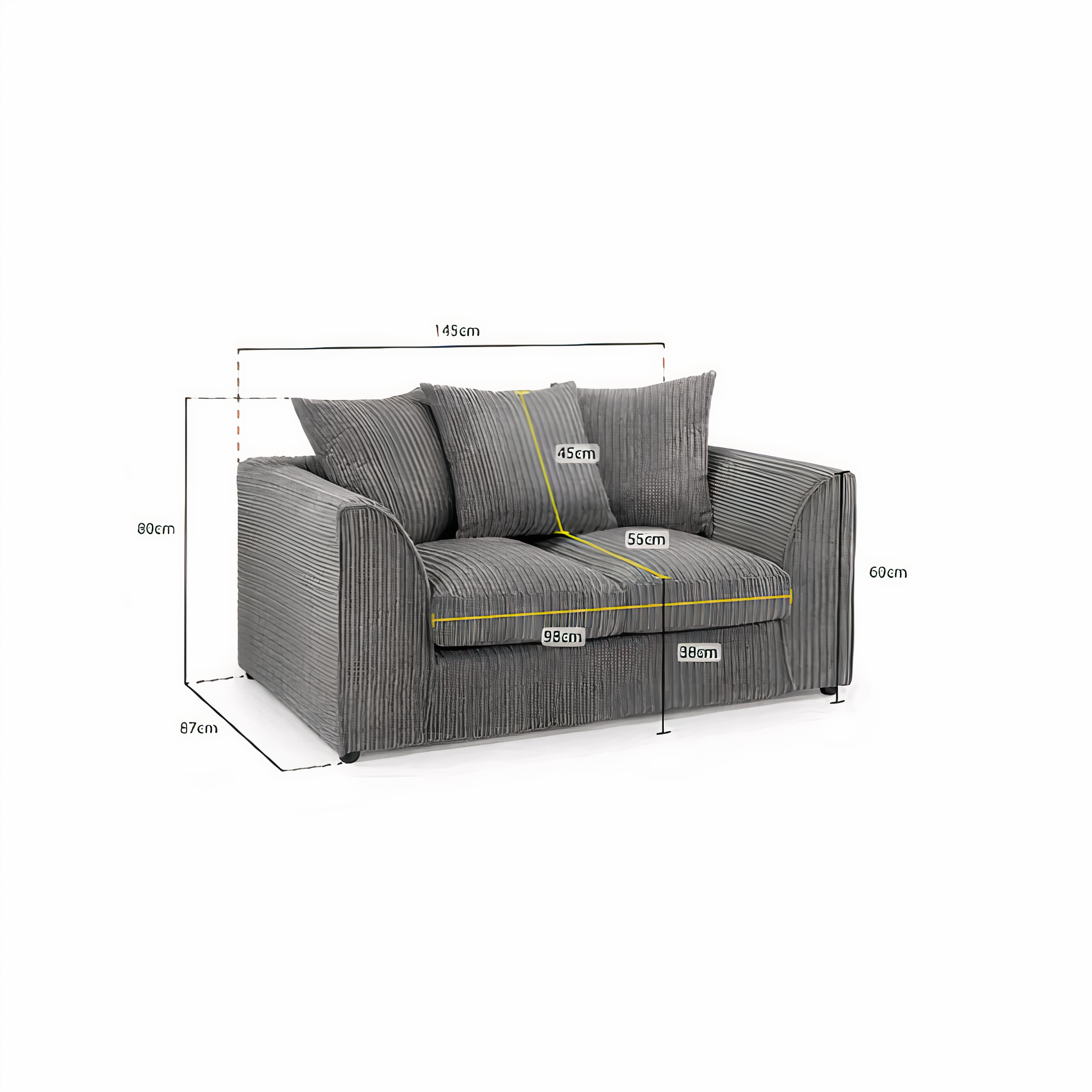 OXFORD 2 SEATER SOFA IN GREY JUMBO CORD DHF Furnishing