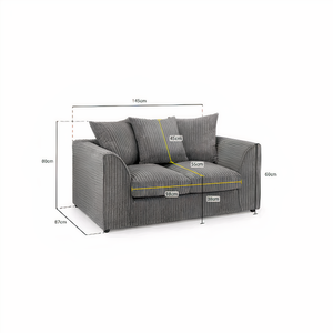 OXFORD 2 SEATER SOFA IN GREY JUMBO CORD DHF Furnishing