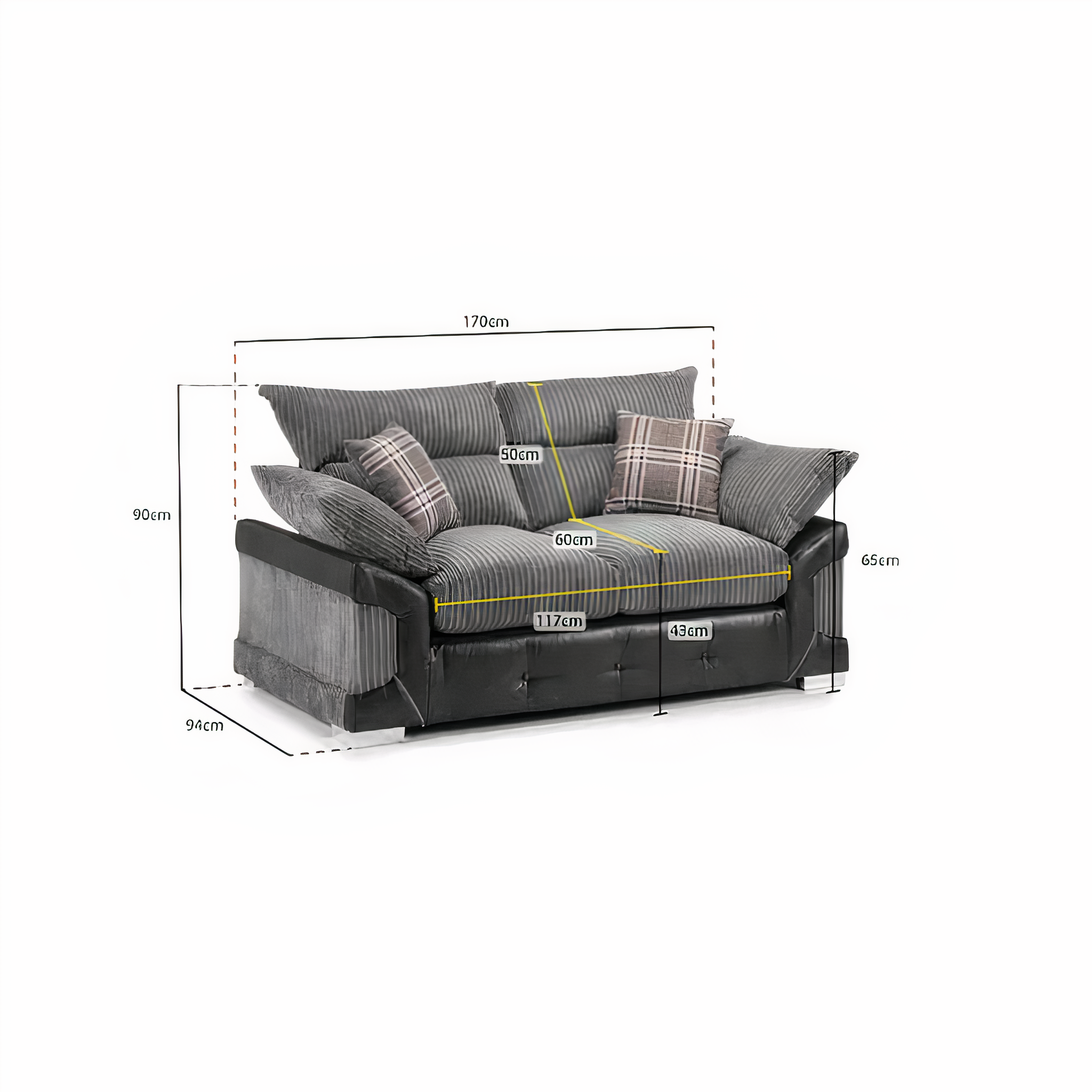 SOHO BLACK/GREY 2 SEATER SOFA DHF Furnishing